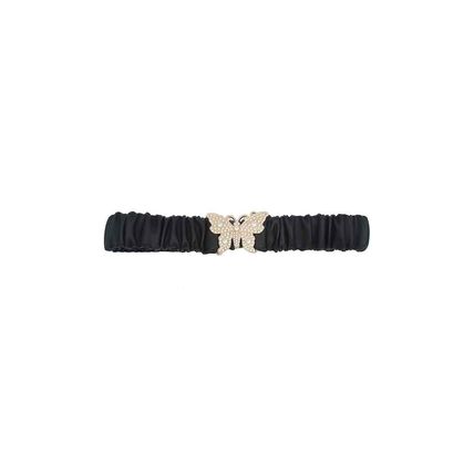 Rhinestone Pave Butterfly Ruched Elastic Back Belt