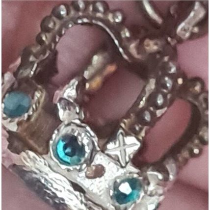 Antique Vintage 1950-s Sterling Silver Queen Crown Pendant on Chain - Hallmarks