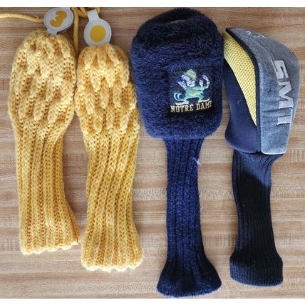 lot of 4 Golf Club Covers Notre Dame SMT 2.5 Two Yellow Crochet