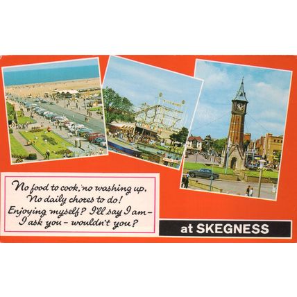 Postcard Skegness multiview. Yachting Pool, Compass Gardens, Bathing Pool