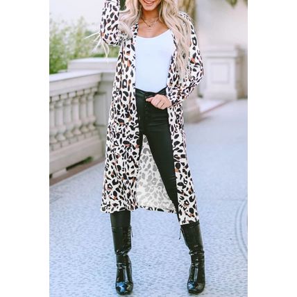 Leopard Pocketed Open Front Duster Cardigan