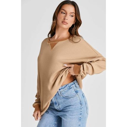 Smoke Gray Thermal Pullover Loose Sweatshirt