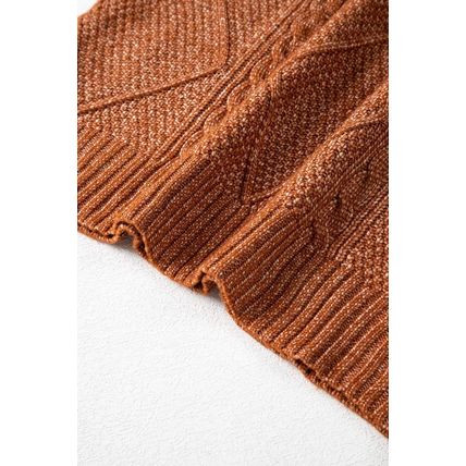Coffee Cable Knit Drop Shoulder Loose Fit Sweater Dress