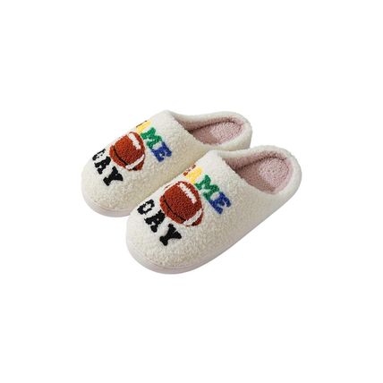 White GAME DAY Rugby Football Plush Slippers