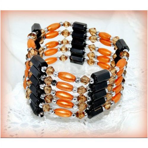 AnySize Orange Black Bracelet Bangle MultiSton Magnetic Adjustment Jewellery 602