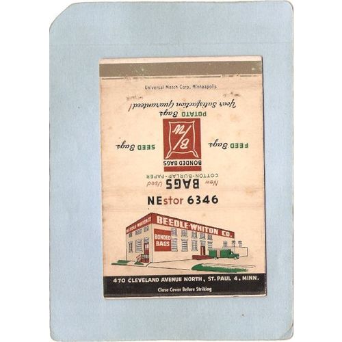 MN St Paul Matchcover Beedle-Whiton Co Bonded Bags Phone Nestor 6346 w/Inf~307