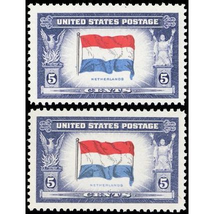 913a, VF NH Reverse Printing of Flag Colors Error With Normal -**- Stuart Katz