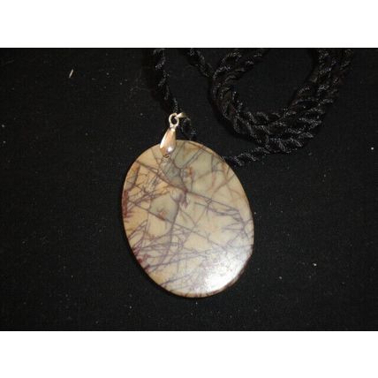One off oval spiderweb jasper pendant & black woven necklace