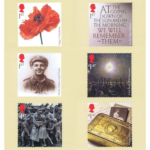 Great Britain SG 3626/31 PHQ: Postcards: Centenary of the Great War.