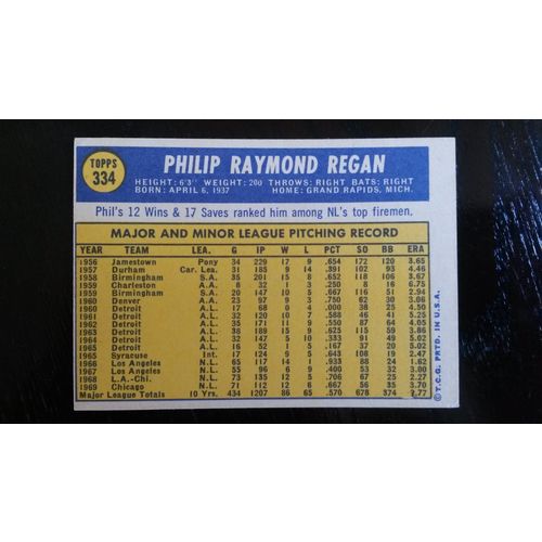 1970 Topps Card # 334 Phil Regan Very Good (3) Chicago Cubs