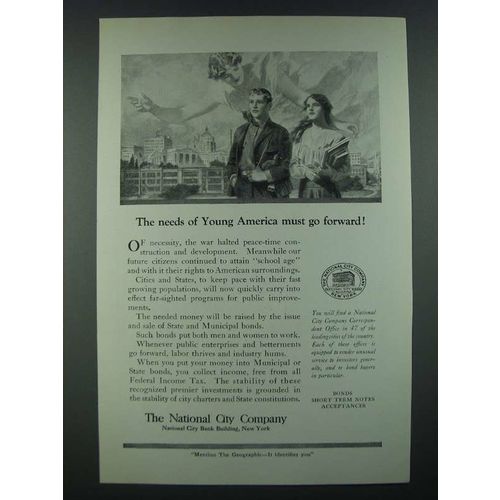1919 The National City Company Ad - The Needs of Young America Go Forward