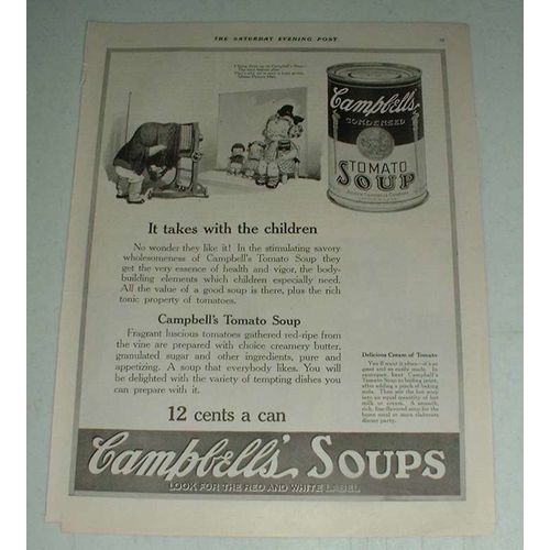 1921 Campbell's Tomato Soup Ad - Takes with Children