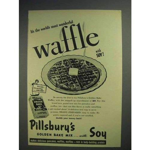 1944 Pillsbury Golden Bake Waffle Mix Ad - With Soy