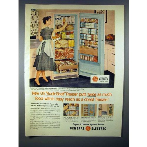 1956 General Electric Book-Shelf Freezer Ad!