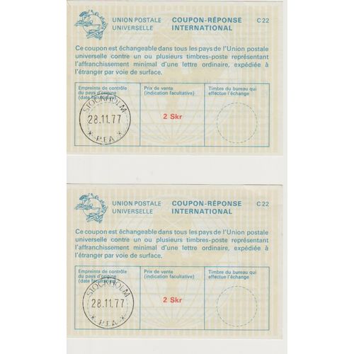 Sweden International Response coupons 1977 x 2 unused see rest