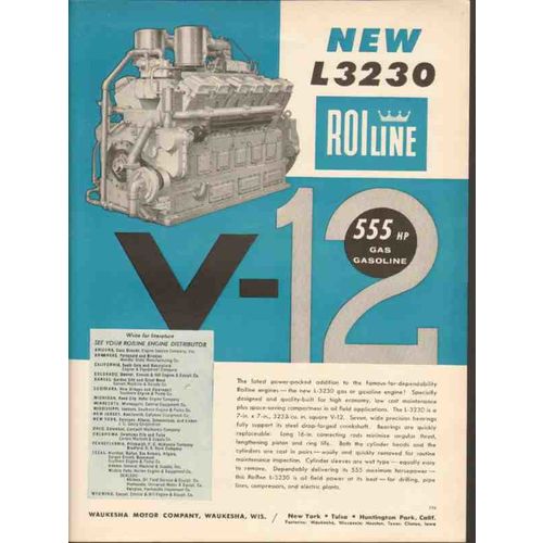 WAUKESHA MOTOR COMPANY 1962 New L3230 ROIline V-12 engine vintage ad