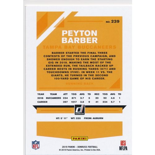 2019 Donruss Football Base 239 Peyton Barber Tampa Bay Buccaneers