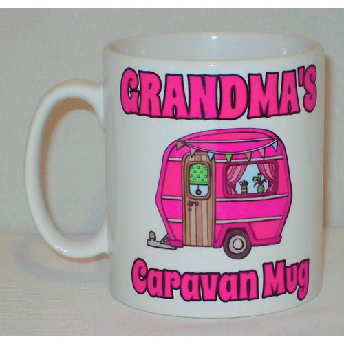 Personalised Pink Caravan Mug Any Name Camping Camper Mummy Grandma Aunt RV Gift