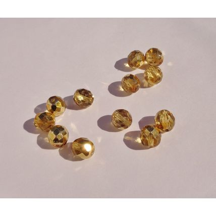 12 Faceted Gold Vitrail Crystal Round Glass Beads 10mm Czech Vintage bd080