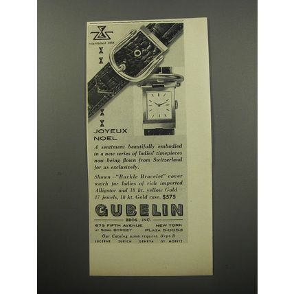 1955 Gubelin Buckle Bracelet Cover Watch Ad - Joyeux Noel