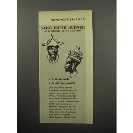 1955 Saks Fifth Avenue Jewelry Ad - S.F.A. Imports Blackamoor Jewels