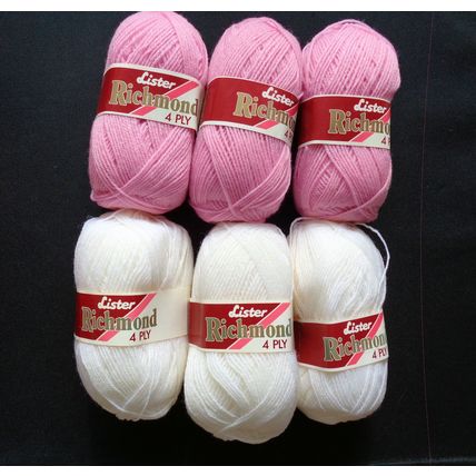 300g Lister Richmond 4 ply knitting wool yarn white & pink