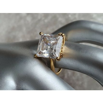 9.24ct Princess Solitaire Ring Made With Swarovski Zirconia Sz O½ Gold on Silver