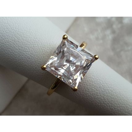 9.24ct Princess Solitaire Ring Made With Swarovski Zirconia Sz O½ Gold on Silver