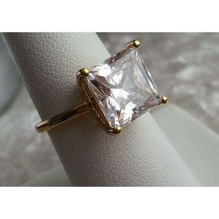 9.24ct Princess Solitaire Ring Made With Swarovski Zirconia Sz O½ Gold on Silver