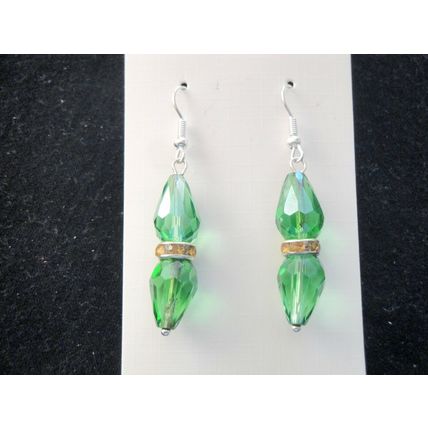 Elegant double green crystal glass faceted peardrop & golden 0earrings