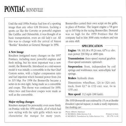 Collectors Club card. Classic Cars. Pontiac Bonneville
