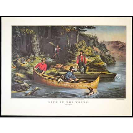 LIFE IN THE WOODS - STARTING OUT 1952 Louis Maurer - Nathaniel Currier PRINT