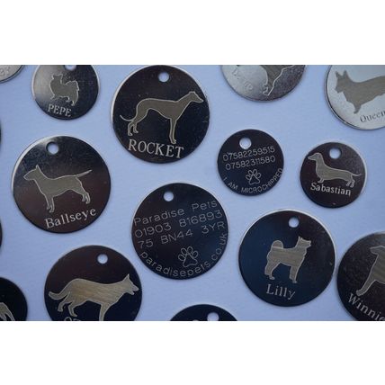 PERSONALISED DOG ID TAGS ANY BREED ENGRAVED BOTH SIDES 4 SIZES many options