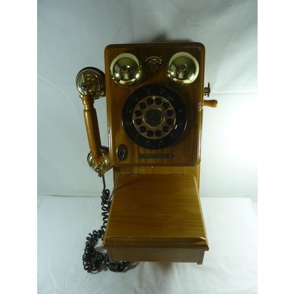 Crosley CR91W Solid Oak Home Telephone Phone Wall Mount Replica Rotary WORKS*