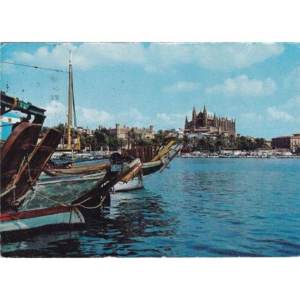 Palma Mallorca Harbour Spain Postcard posted 1974 print on face
