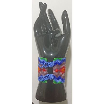 Traditional Huichol Art. Mexico Glass Seed Beads Bracelet. Floral Motives 11