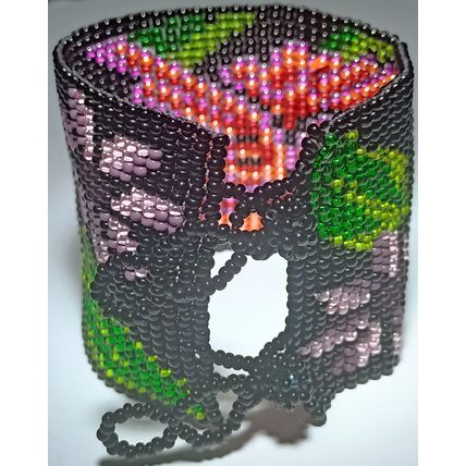 Traditional Huichol Art. Mexico Glass Seed Beads Bracelet. Legendary birds 1