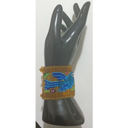 Traditional Huichol Art. Mexico Glass Seed Beads Bracelet. Legendary birds 3