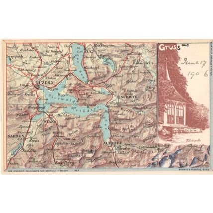 Gruss Aus Luzern Schwyz Altdorf Tellskapelle Switzerland Map Rare Postcard