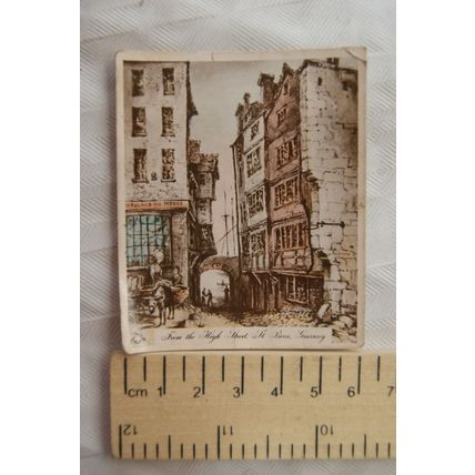 1938 hand-coloured cigarette card From the High Street St. Pierre, Guernsey