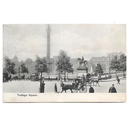 Postcard UK England London Trafalgar Square carriages horse bus policeman 1911