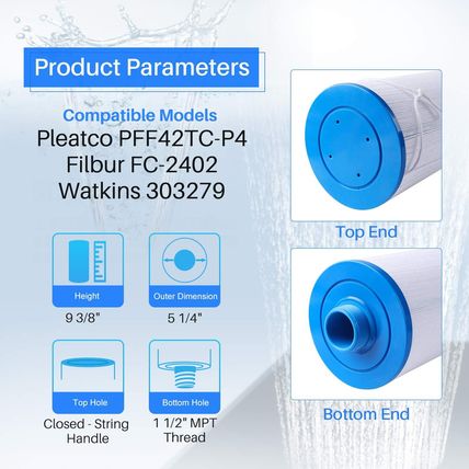 POOLPURE Spa Filter Replaces Watkins 303279, PFF42TC-P4, 5CH-37, 78460, FC-2402,