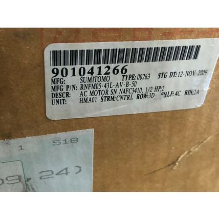 NEW SUMITOMO RNFM05-43L-AV-B-50 AC GEAR MOTOR,INDUCTION MOTOR TC-FV/FB-1B,1/2,DB