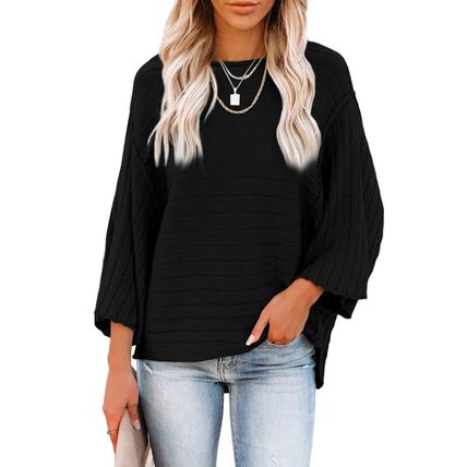 Black Exposed Seam Ribbed Knit Dolman Top