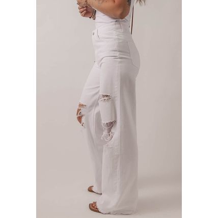 Bright White Heavy Distressed Straight Leg Jeans
