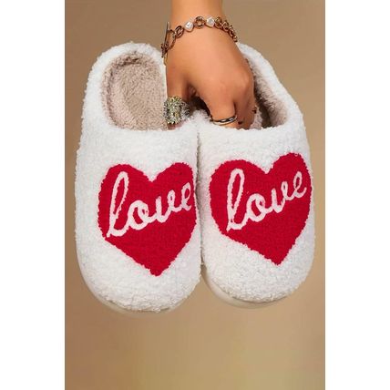 Fiery Red Valentine Love Heart Pattern Home Fuzzy Slippers