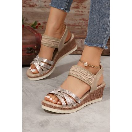 Beige Criss Cross PU Leather Platform Sandals