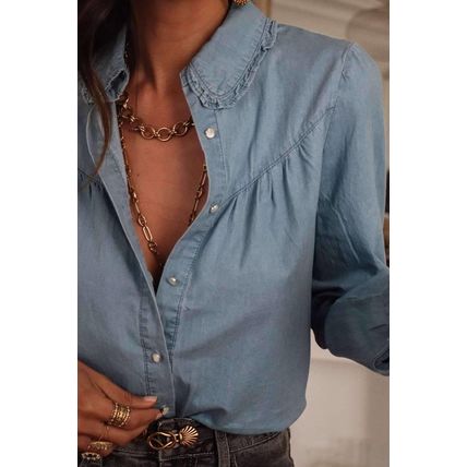 Dusk Blue Turn-down Collar Chambray Shirt