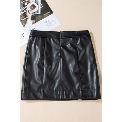 Black PU Leather Side Slits Slim Fit High Waist Mini Skirt