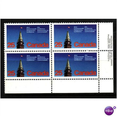 CANADA 1977 PEACE TOWER PARLIAMENT BUILDINGS PLATE BLOCK 4 U/M MINT